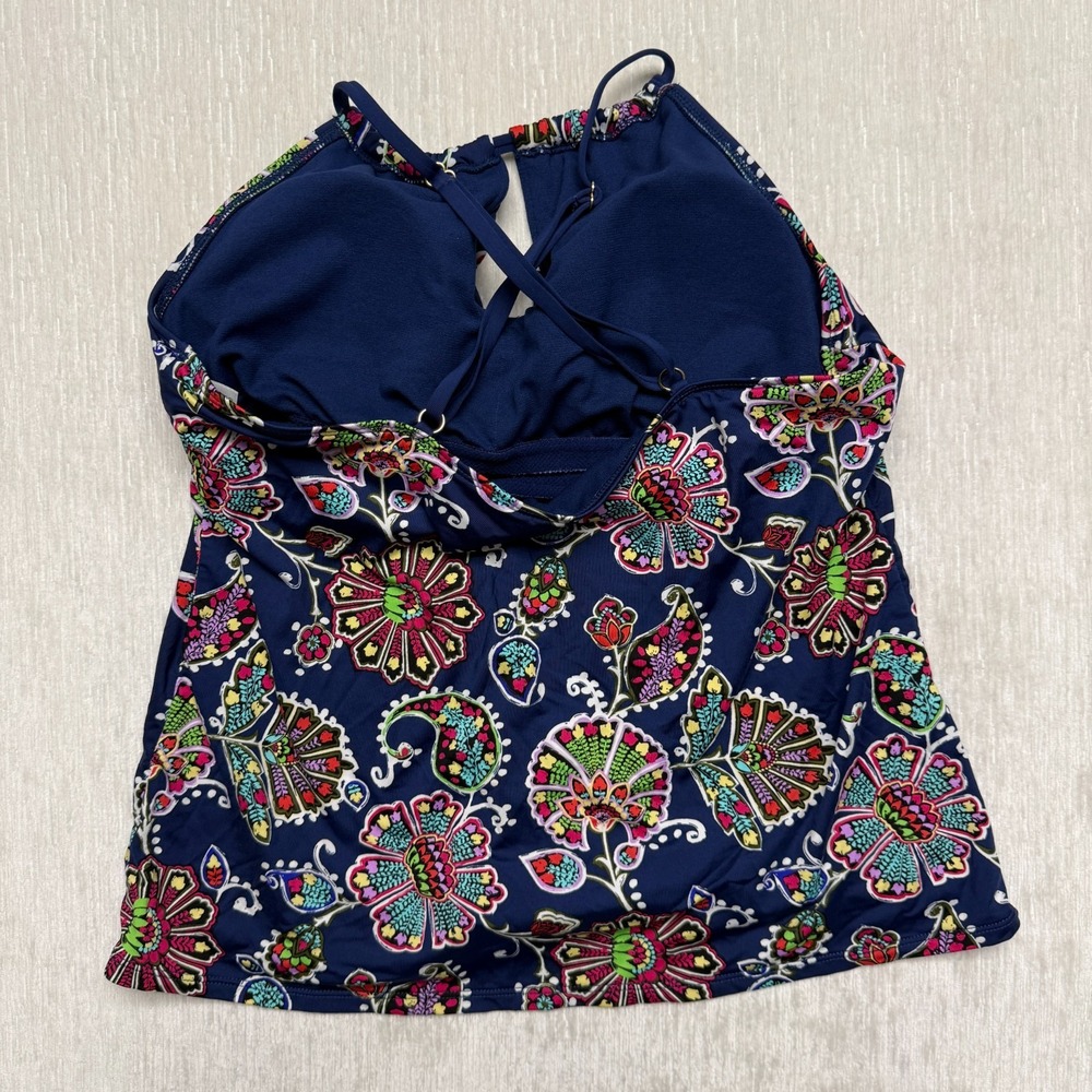 Liz Claiborne Swimsuit Paisley Tankini Top Blue XL High Neck Light Pads Flirty